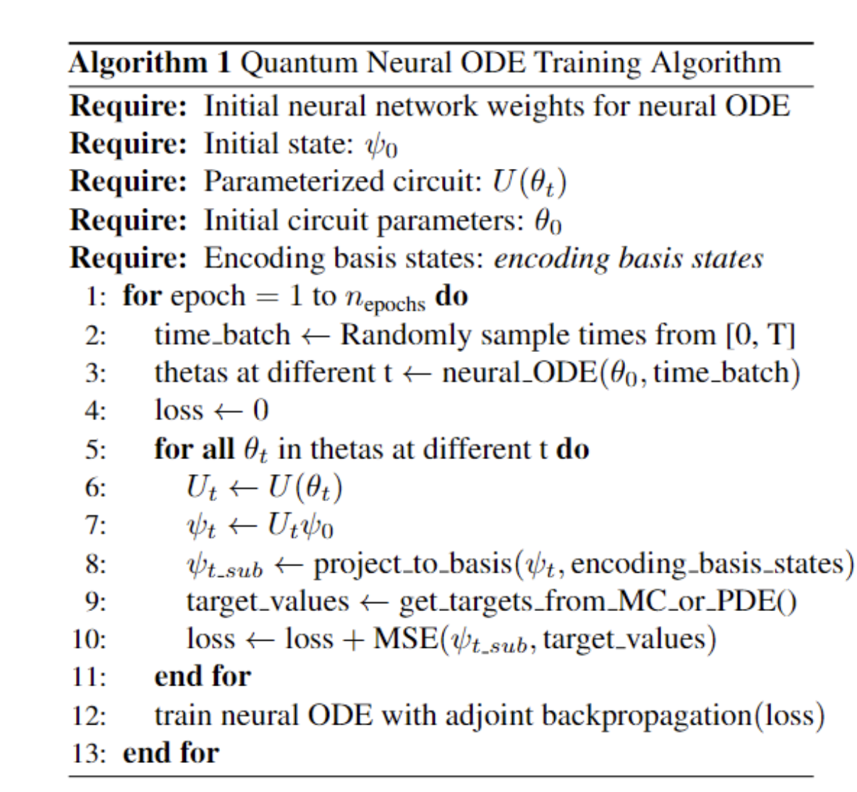 Quantum Neural ODE Training Algorithm